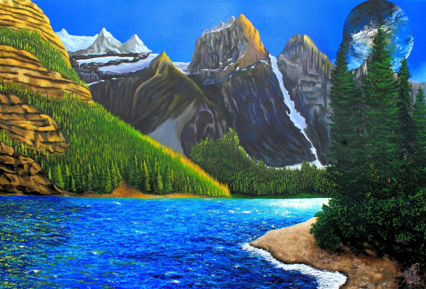 Somewhere - Tranquil mountain landscape painting - EKK Candle Art